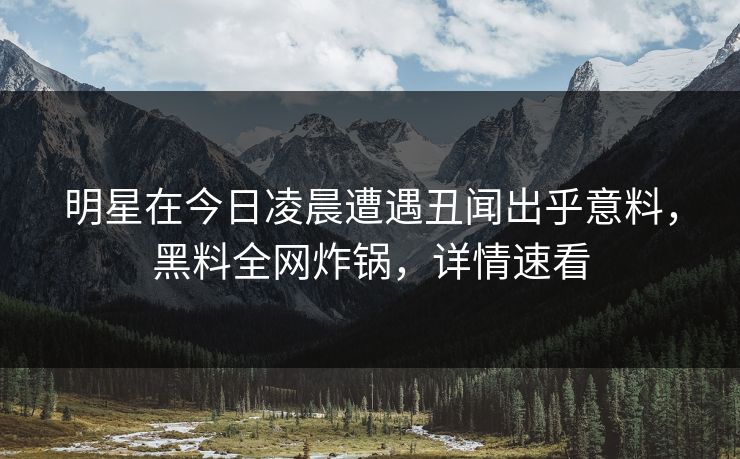 明星在今日凌晨遭遇丑闻出乎意料，黑料全网炸锅，详情速看
