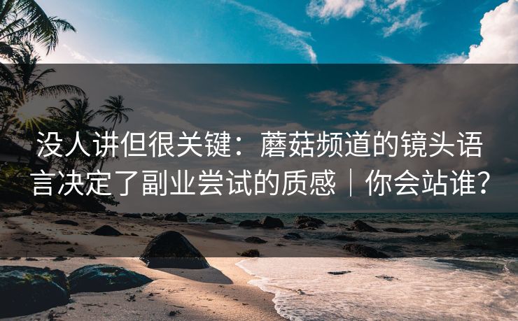 没人讲但很关键：蘑菇频道的镜头语言决定了副业尝试的质感｜你会站谁？